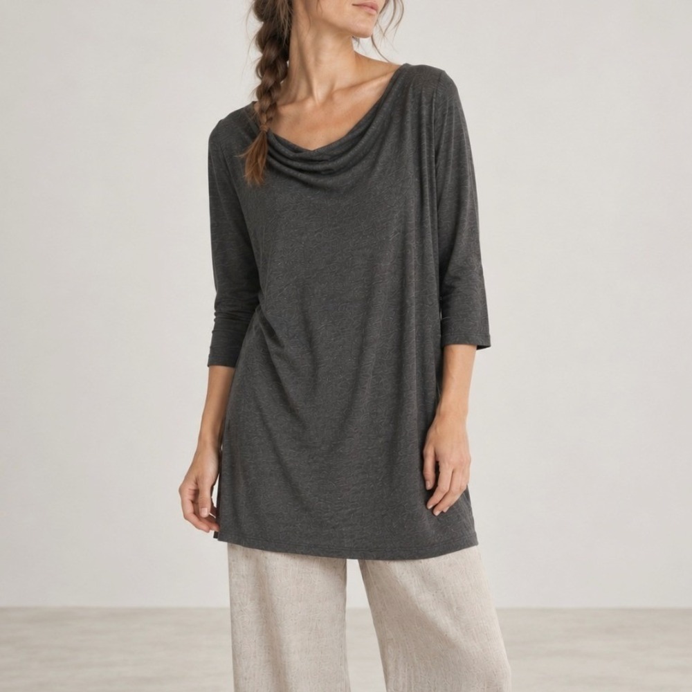 Eileen Fisher Tunic Top Cowl Neck Viscose XL Gray Minimalist Lagenlook Earthy
